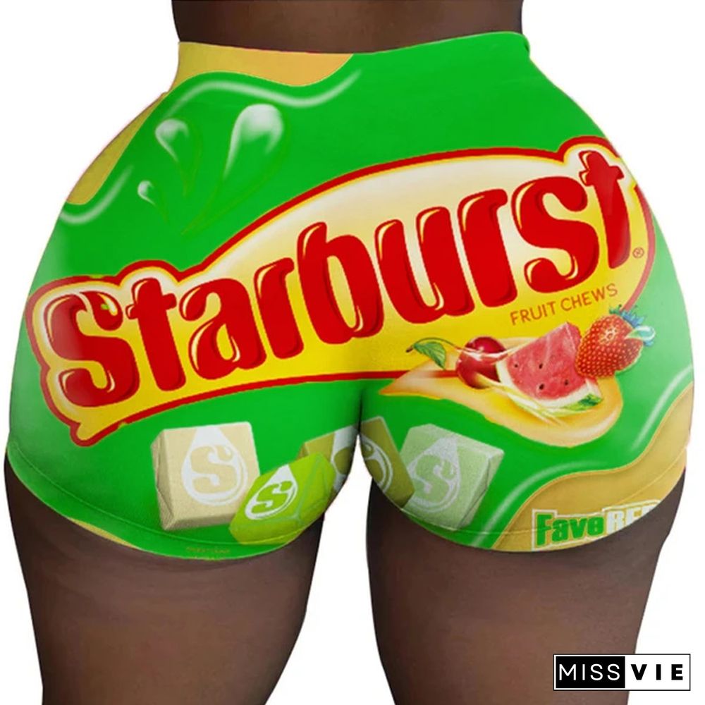 Candy-Colored Printed Plus-Size Tight Low Waist Shorts