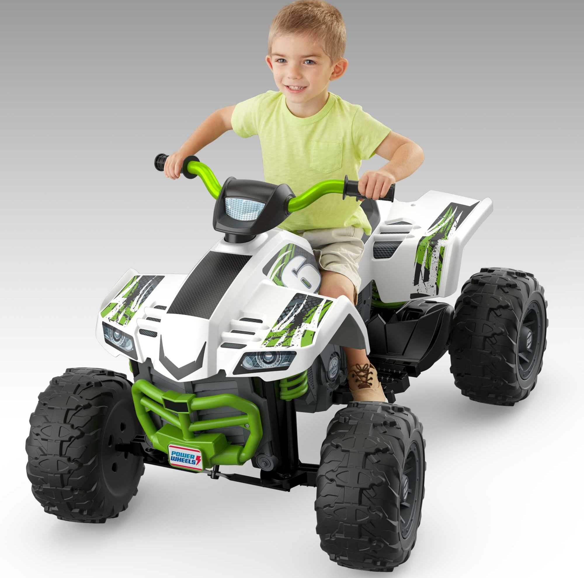 Power Wheels Racing ATV Battery Powered Ride-On Vehicle with Multi-Terrain Traction, Silver