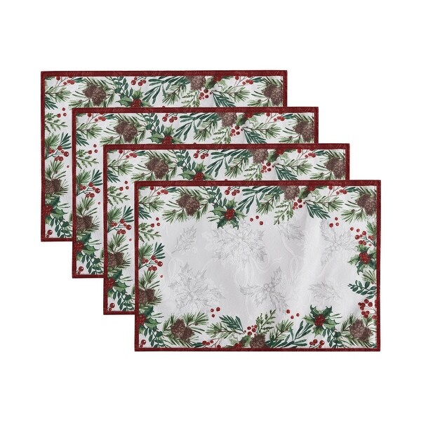 Holly Berry Flourish Holiday Fabric Placemat，Set of 4