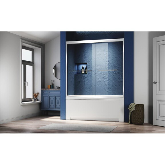 Sliding Glass Tub Door 56 60 in. W x 57 in. H  Chr...