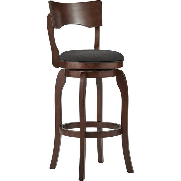 McAllister Brown Oak High Back Swivel Seat Bar Stool， Grey Linen