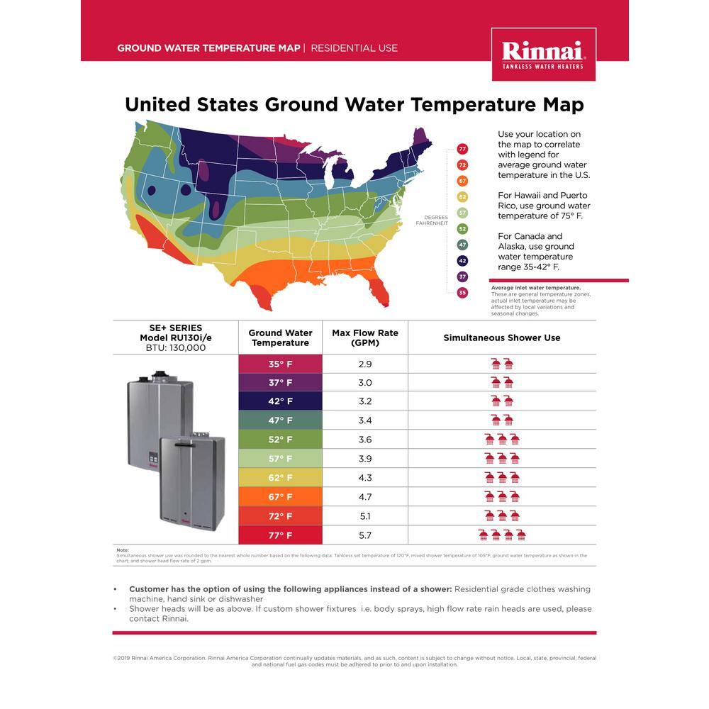 Rinnai Super High Efficiency Plus 7 GPM Residential 130000 BTU Natural Gas Exterior Tankless Water Heater RU130eN