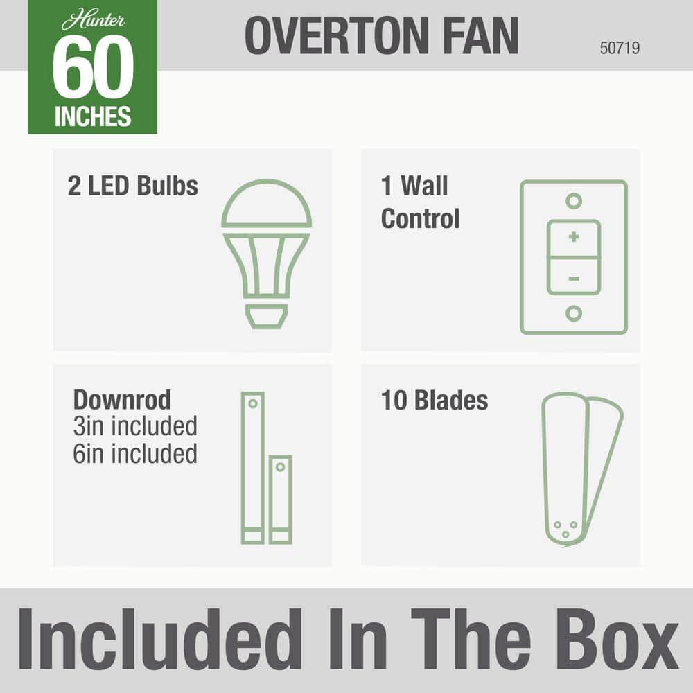 Hunter Overton 60 in LED IndoorOutdoor Matte Nickel Ceiling Fan with Light Kit and Wall Control