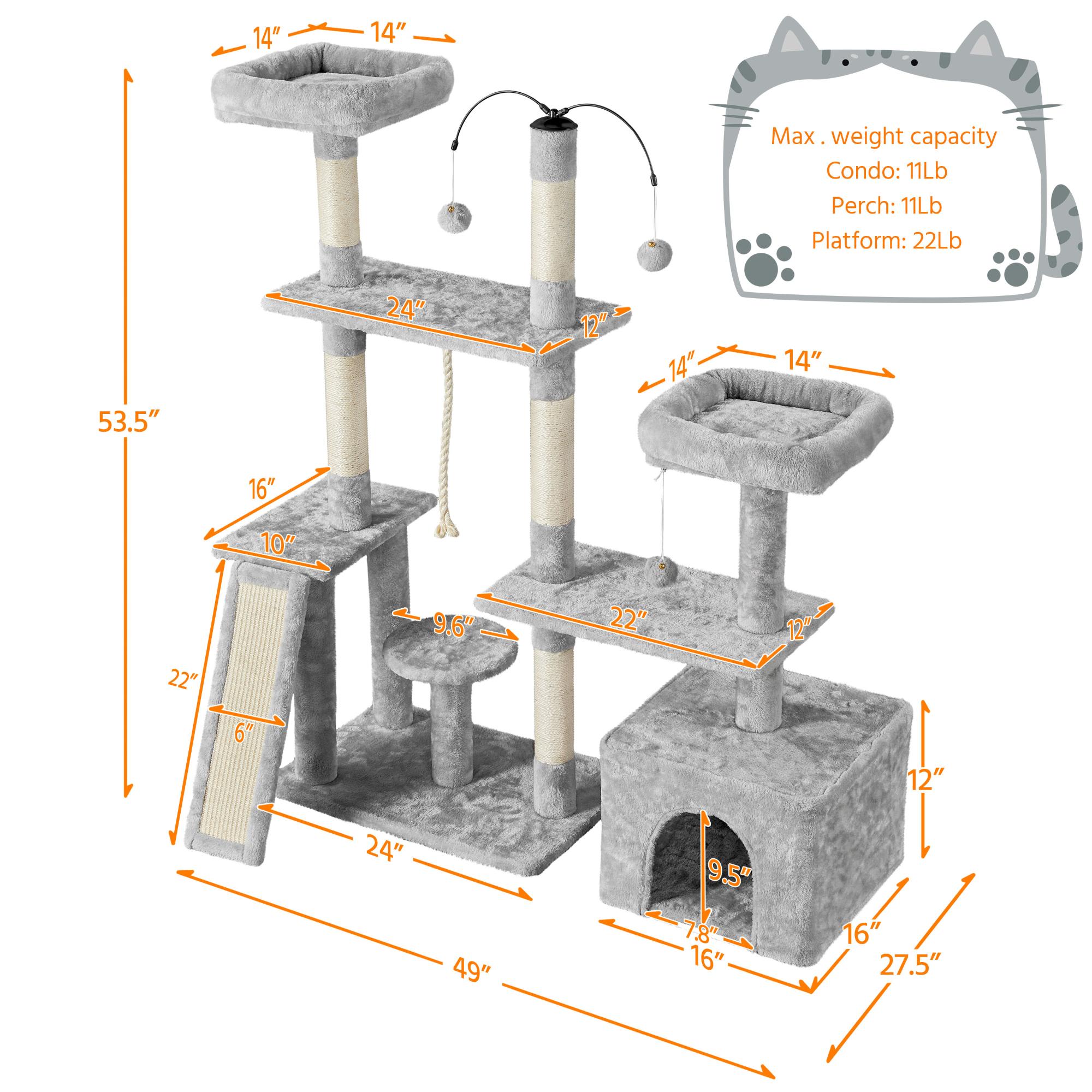 Topeakmart Light Gray Cat Activity Tree Condo， 53.5