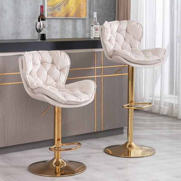 Swivel Bar Stools Set of 2， Adjustable Counter Height Barstools with Footrest， Velvet Bar Chairs for Dining Room Home Bar