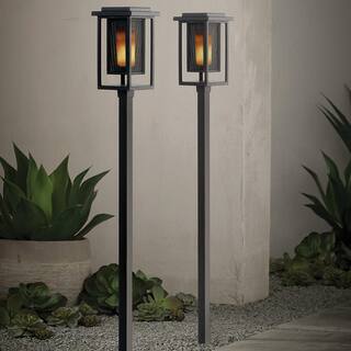 Hampton Bay Ambrose Solar 6 Lumens Matte Black Integrated LED Modern Flicker Flame Torch Path Light (2-Pack) Weather Resistant 93331