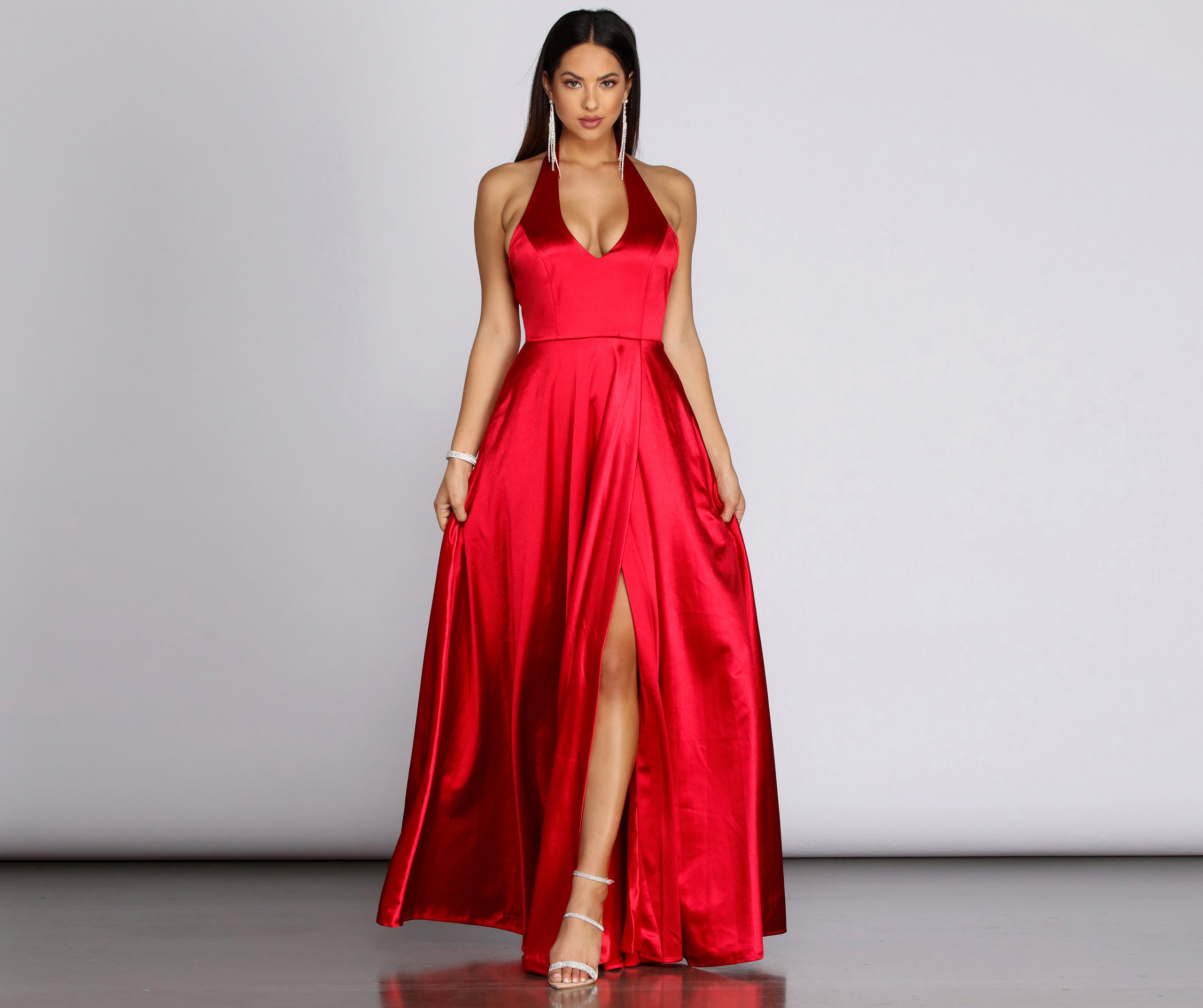 Hazel Formal Halter Satin Dress