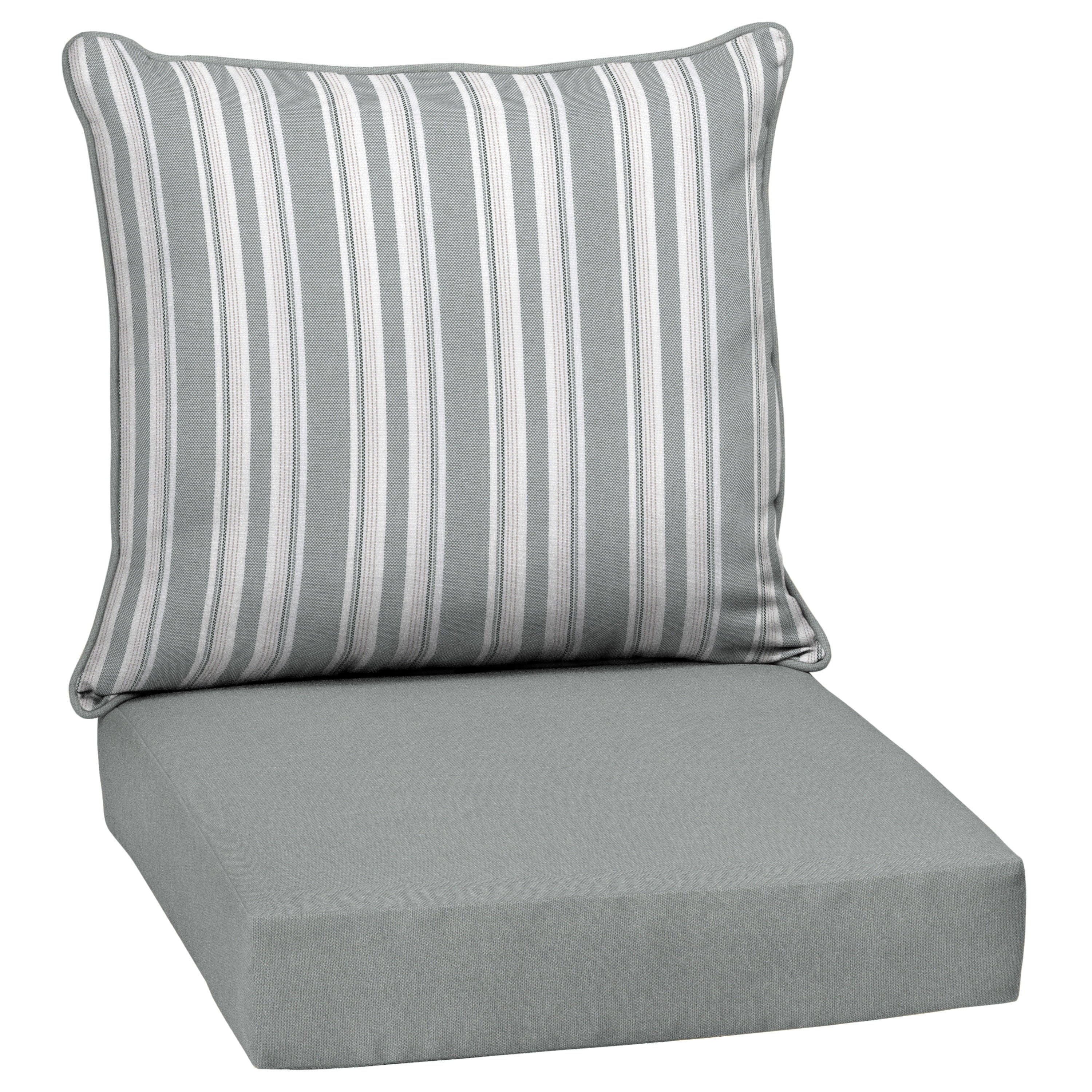 Arden Selections Oceantex Outdoor Deep Seating Cushion Set 24 x 24， Pebble Grey Stripe