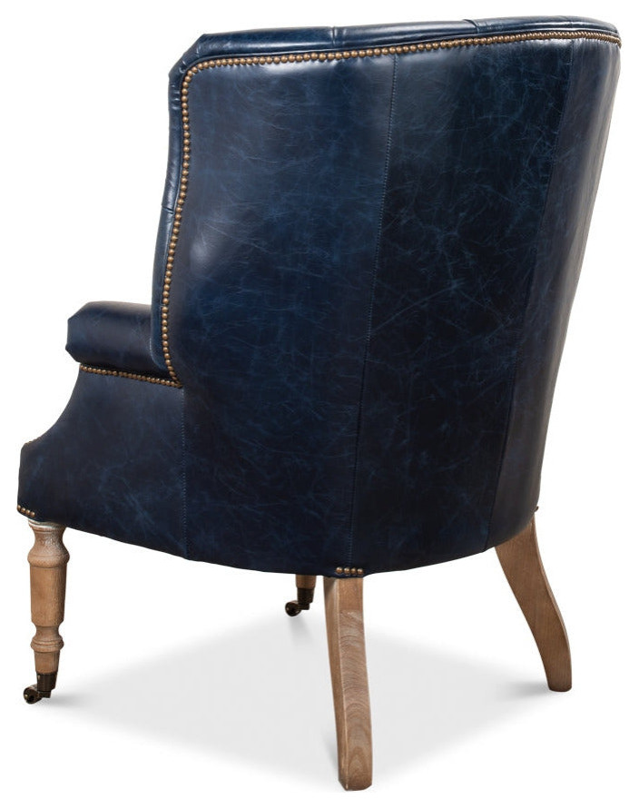 Welsh Blue Wing Back Leather Accent Chair   Traditional   Armchairs And Accent Chairs   by Sideboards and Things  Houzz