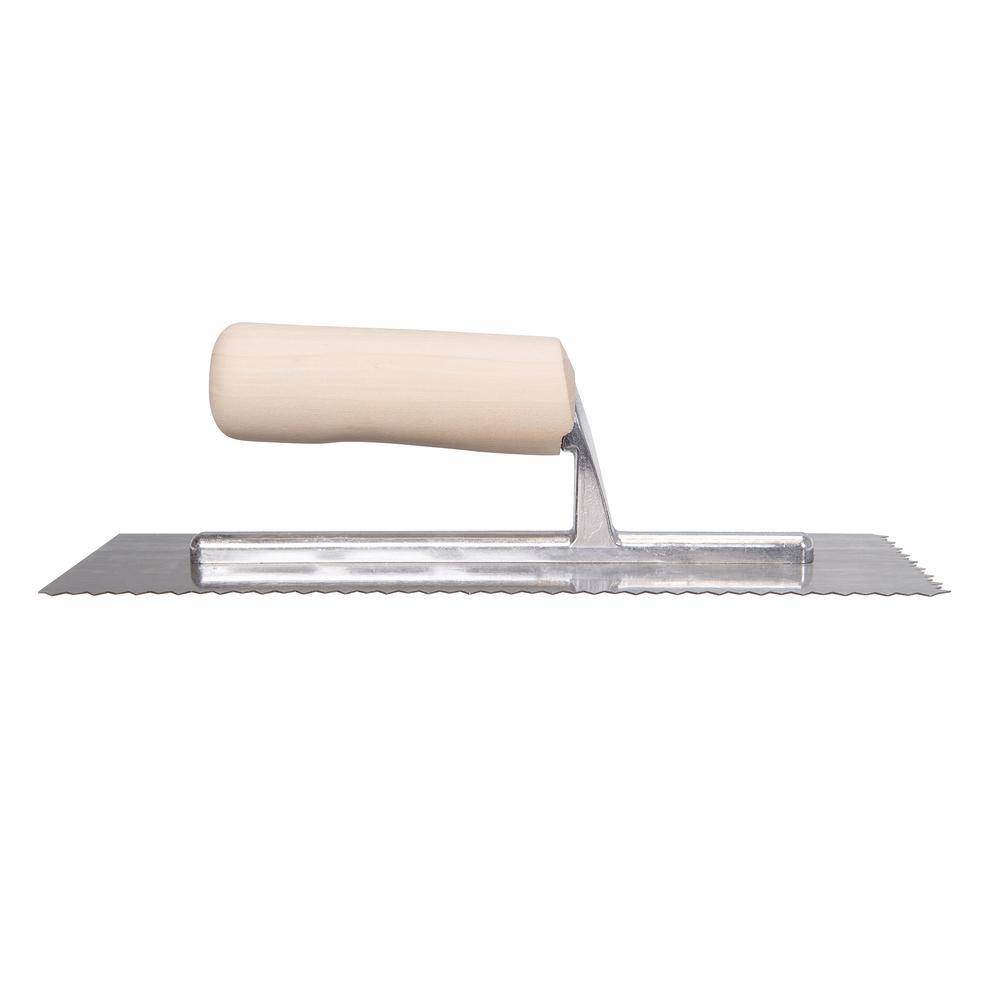 ROBERTS 14 in. x 316 in. Tiger Tooth V-Notch Wood Handle Flooring Trowel 49767