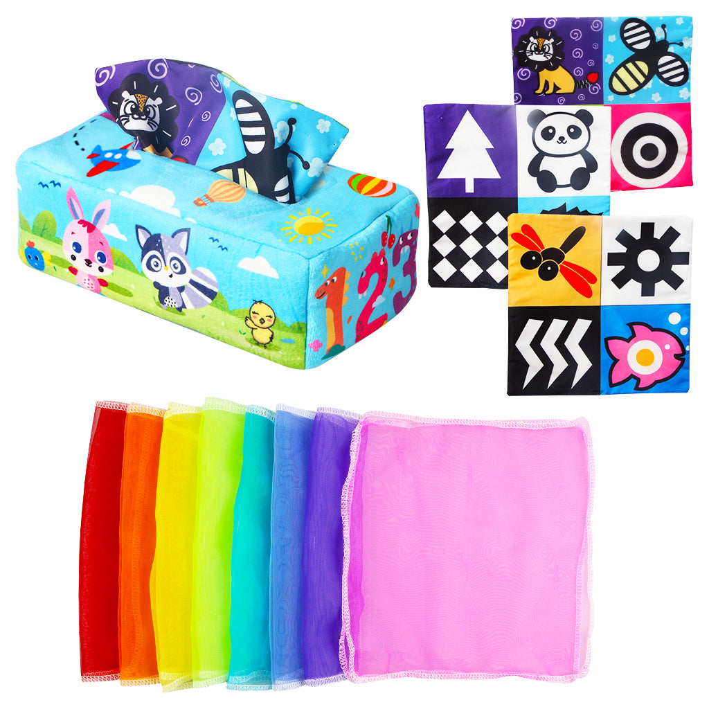 vocheer Baby Tissue Box Toy， Magic Crinkle Paper High Contrast Tissue Sensory Toys， Owl