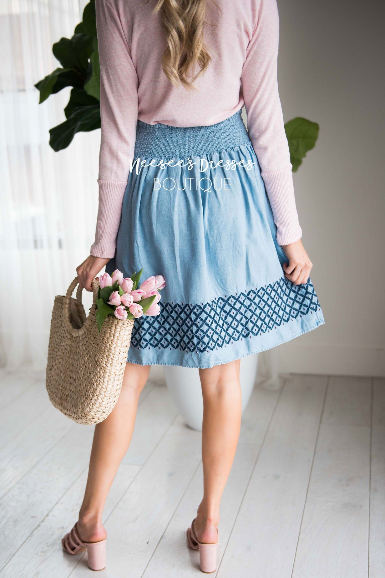 Chambray Smockwaist Tassel Skirt