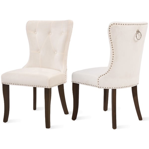 Dining Chair Tufted Armless Chair Upholstered Accent Chair， Set of 2， Cream