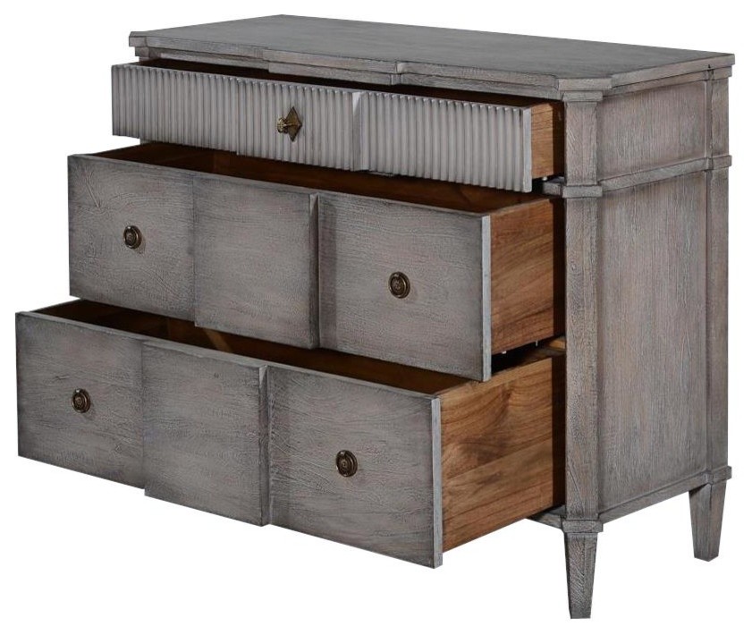 St Denis Console Chest of Drawers Greige Wood Distressed 3 Drawers   Farmhouse   Console Tables   by EuroLuxHome  Houzz