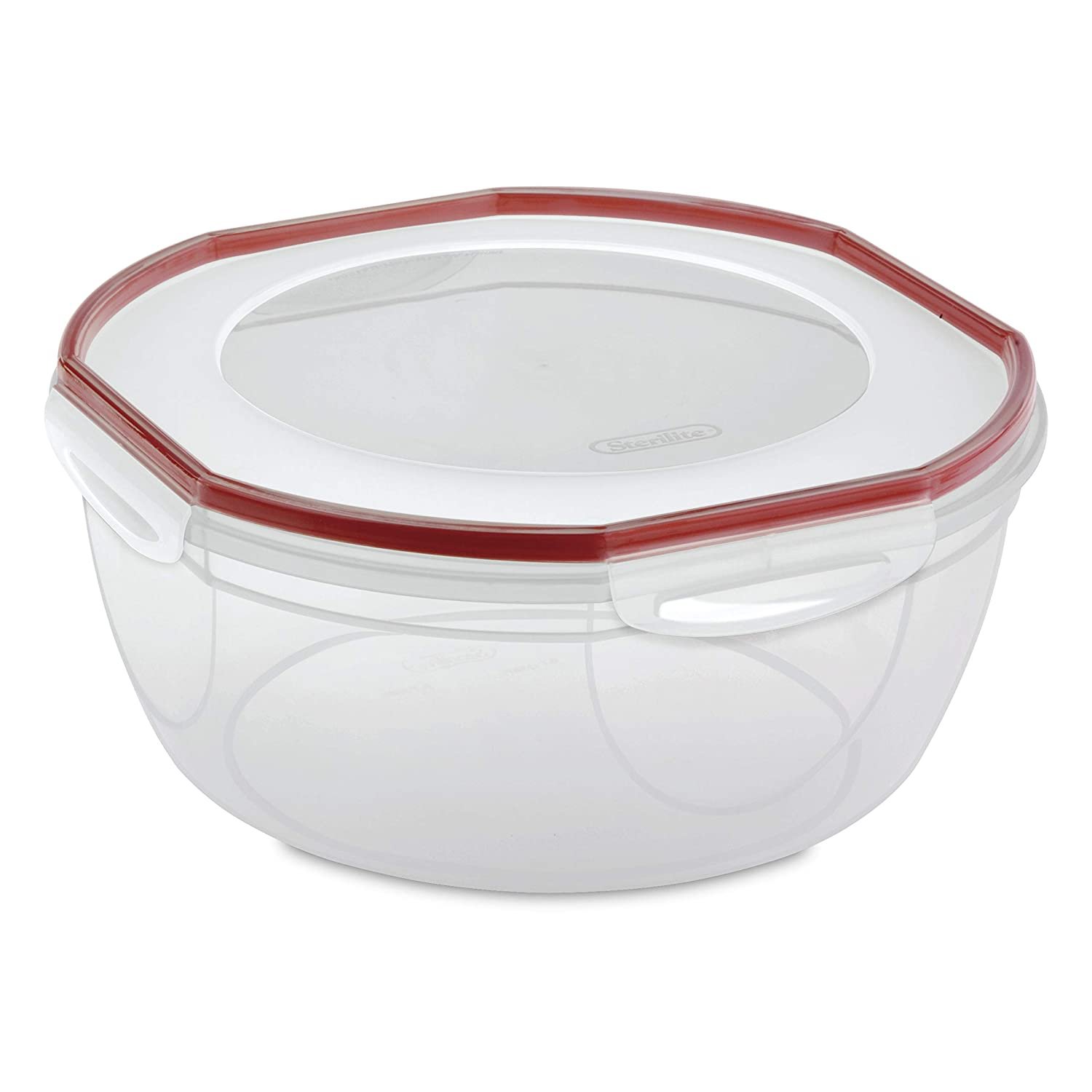 Sterilite Ultra Seal 8.1 Quart Bowl， Clear Lid and Base w/ Red Rocket Gasket， 2-Pack