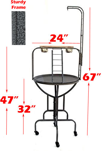 Large Elegant and Durable Wrought Iron Parrot Bird Play Rolling Stand Perch Gym Ground with Metal Ladder Toy Hook