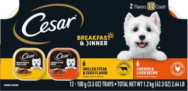 Cesar Classic Loaf in Sauce Breakfast and Dinner Mealtime Variety Pack Dog Food Trays