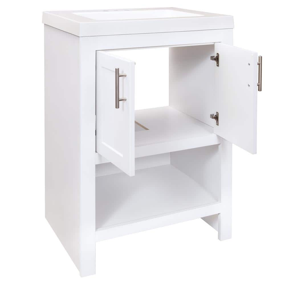 Glacier Bay Spa 245 in W x 188 in D x 355 in H Single Sink Bath Vanity in White with White Cultured Marble Top and Mirror