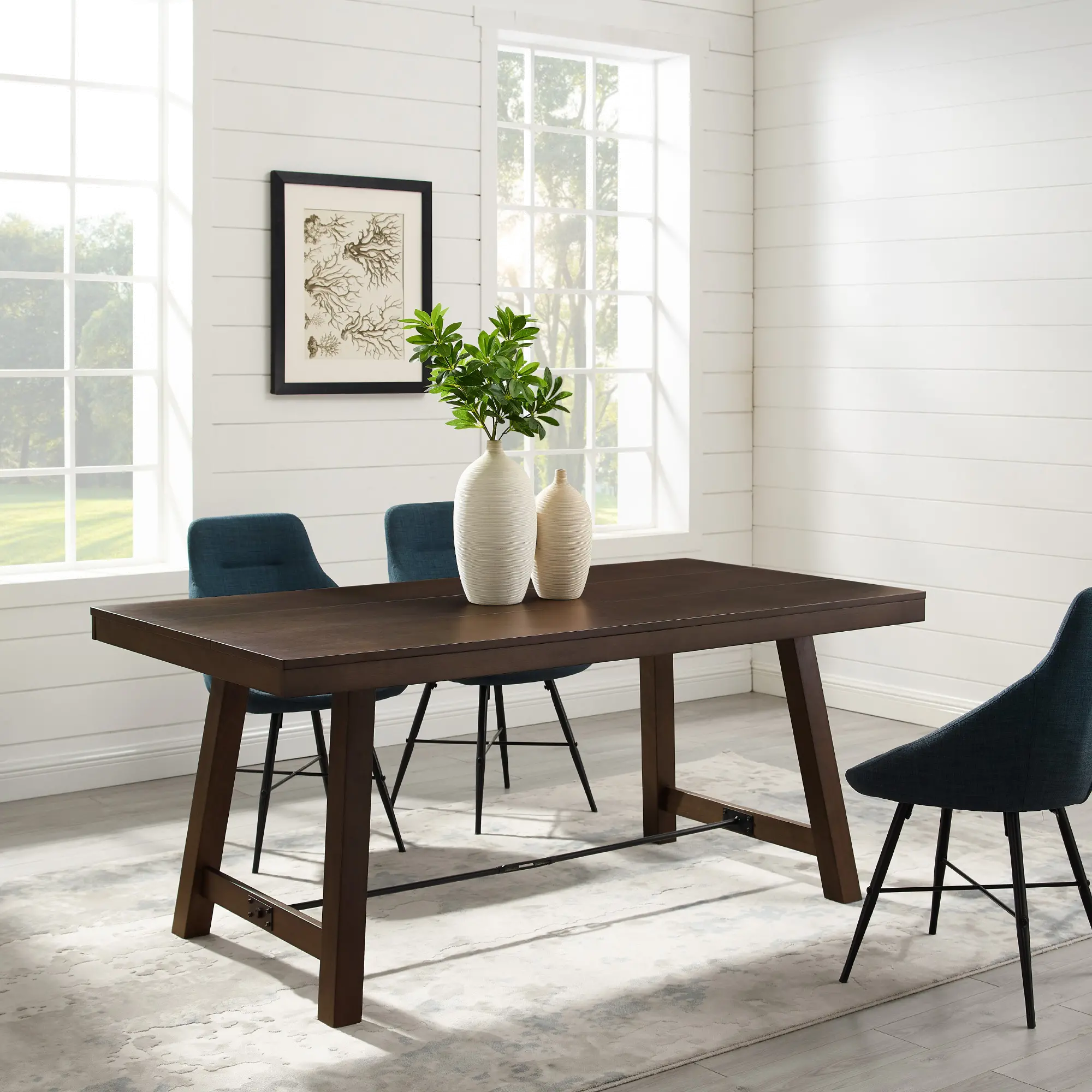 Dark Brown Trestle Dining Room Table - Walker Edison