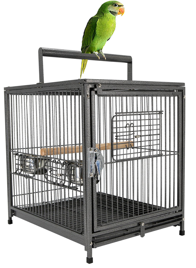 22-Inch Portable Heavy Duty Travel Veterinary Parrot Bird Carrier Play Stand Perch Cage Feeding Bowl Stand with Handle and Accessories