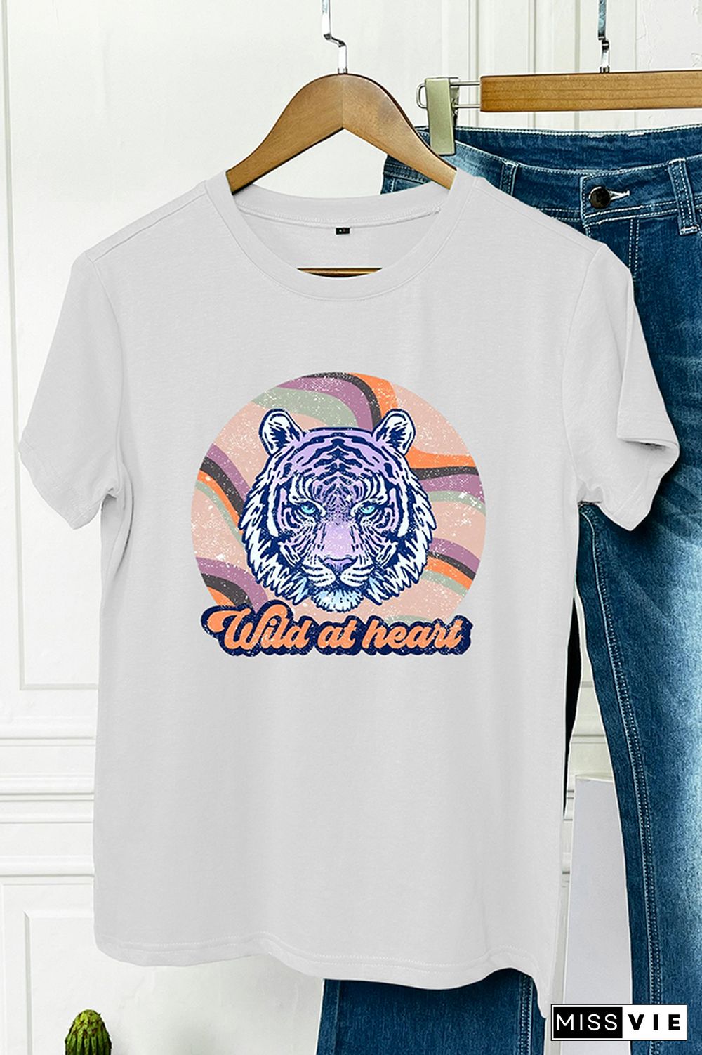 Retro Tiger Sublimation Graphic Tee Wholesale