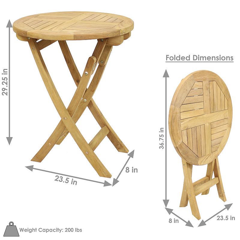 Sunnydaze 23 in Solid Teak Wood Folding Round Patio Dining Table