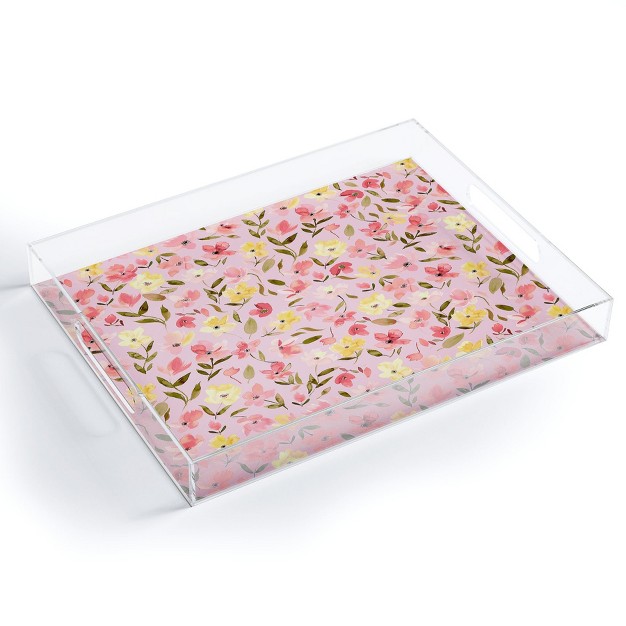 Ninola Design Fresh Flowers Pink Acrylic Tray Deny Designs