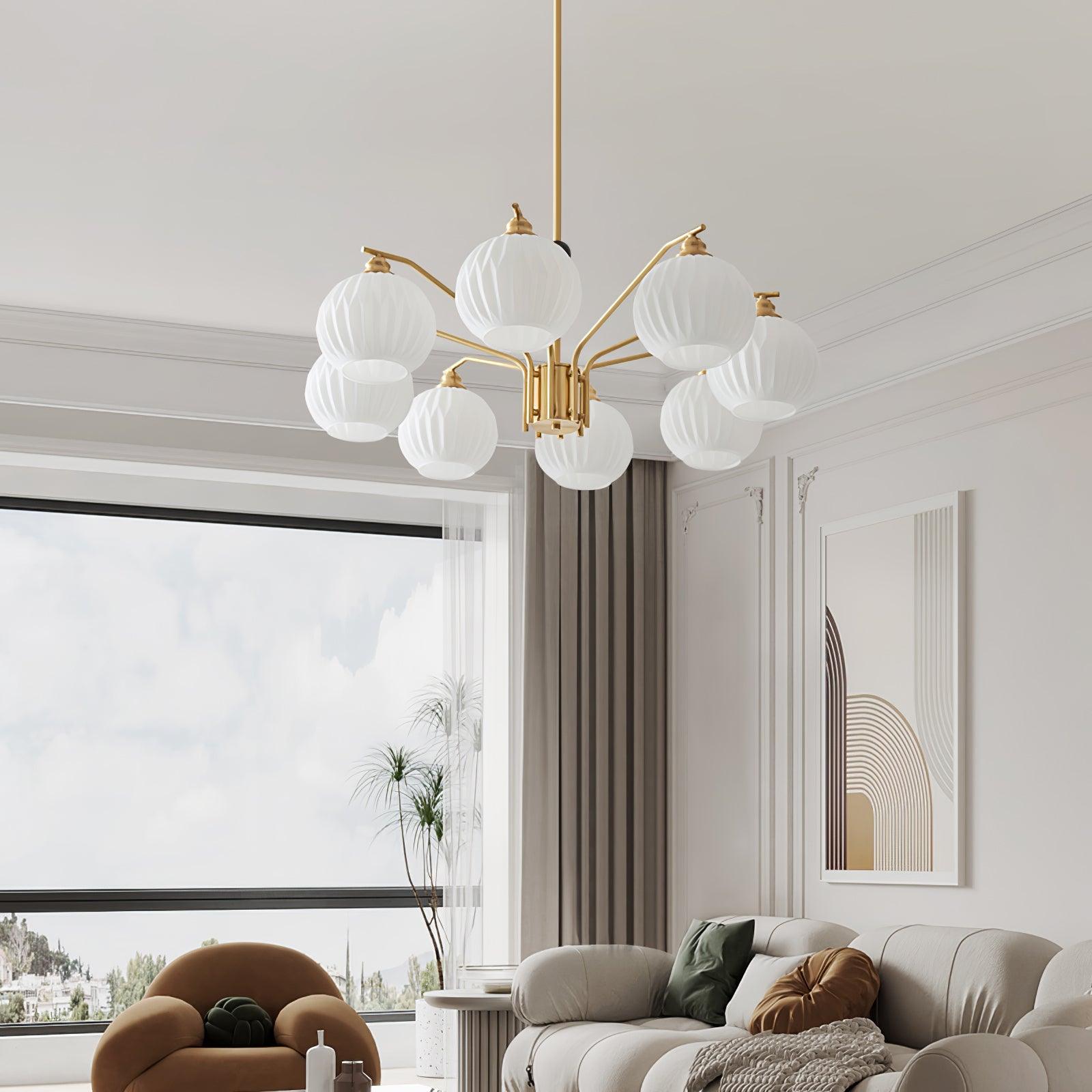 Ribbed Glass Gold Chandelier