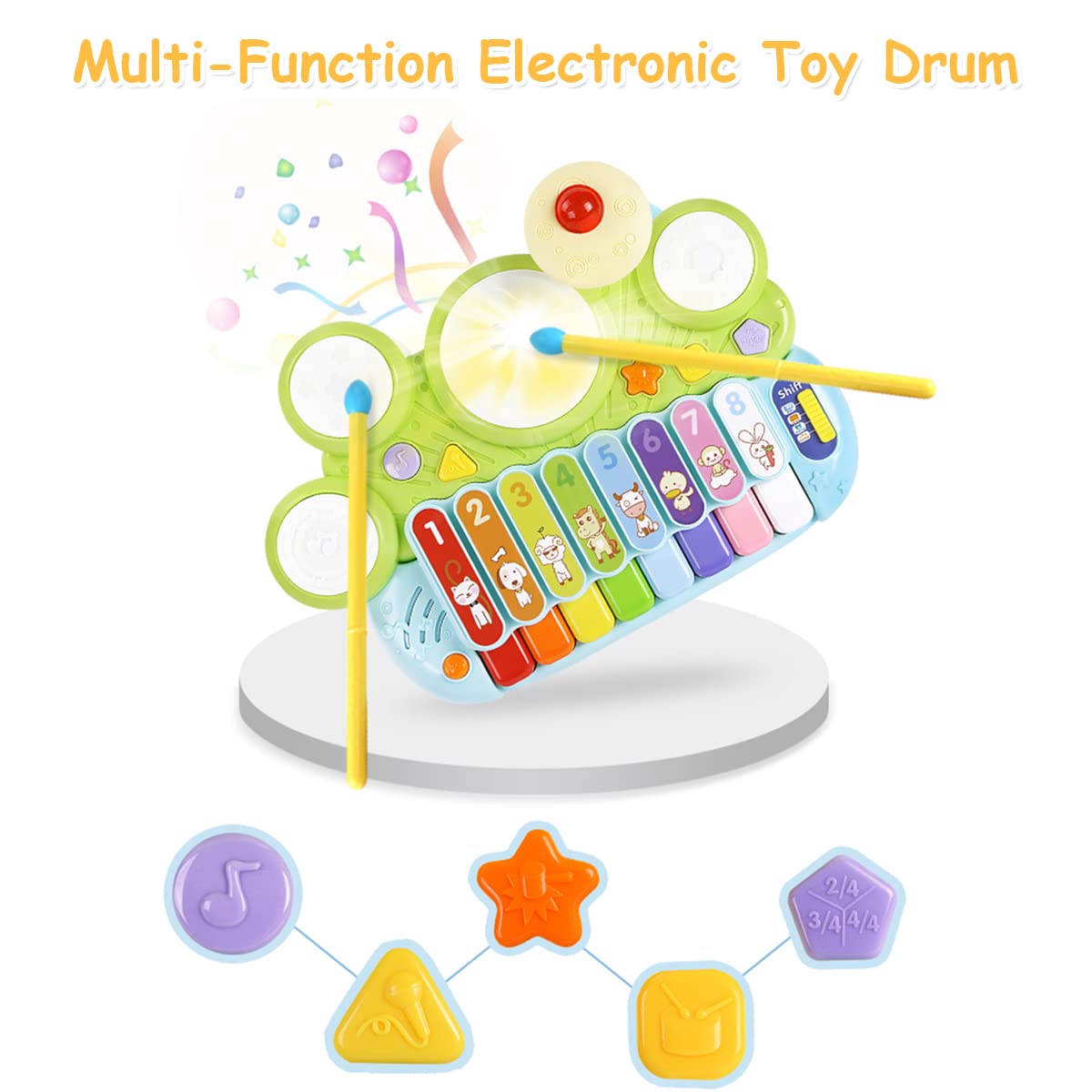 Costzon 3 in 1 Musical Toy, Electronic Xylophone with Game Drum, Kids' Drum & Percussion Instruments