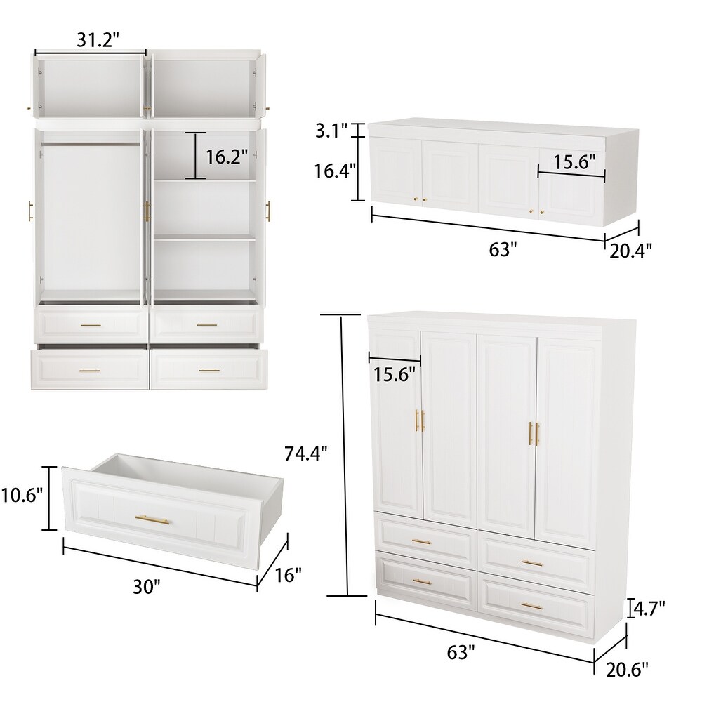 Closet Organizatin Armoires Wardrobes Hanging 4 Drawers Large Storage