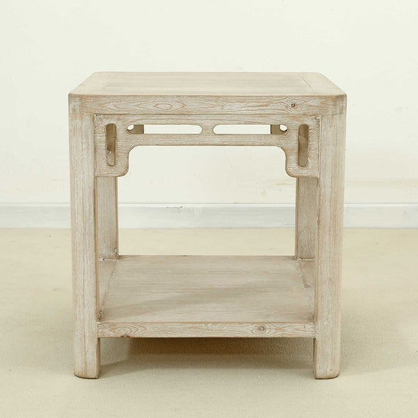 Artissance Peking Ming Arch Side Table Weathered White Wash， 24 Inch Tall