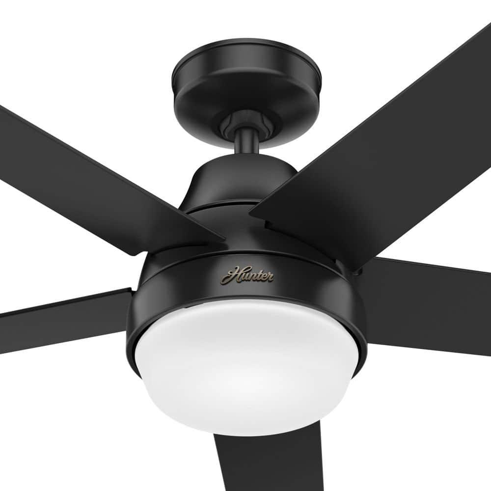 Hunter Aerodyne 52 in Indoor Matte Black Smart Ceiling Fan with Light Kit and Remote Control