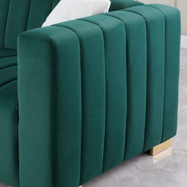 3-Seat Velvet Sofa with Pillows