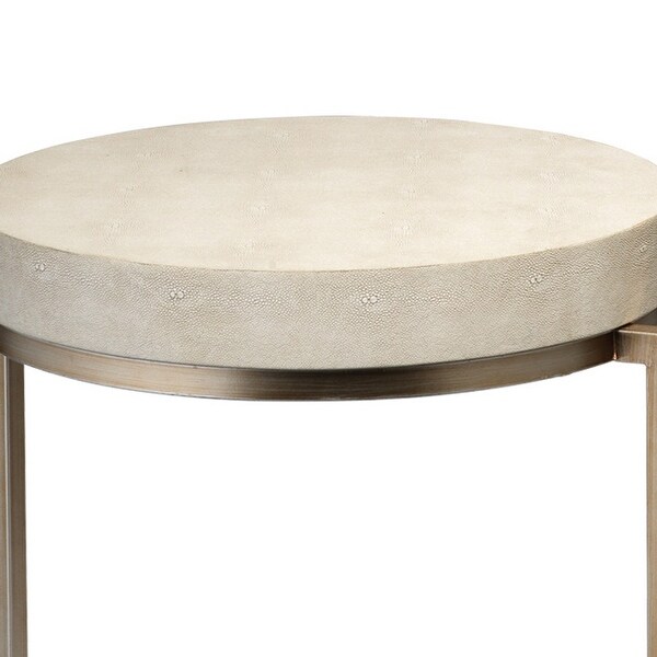 Metal Side Table with Round Top and Bottom， White and Gold