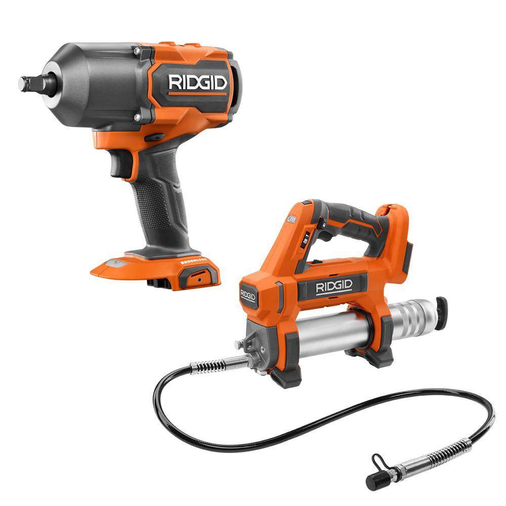 RIDGID 18V Cordless 2-Tool Combo Kit with Brushless High Torque Impact Wrench and Cordless Grease Gun (Tools Only) R86212B-R860445B