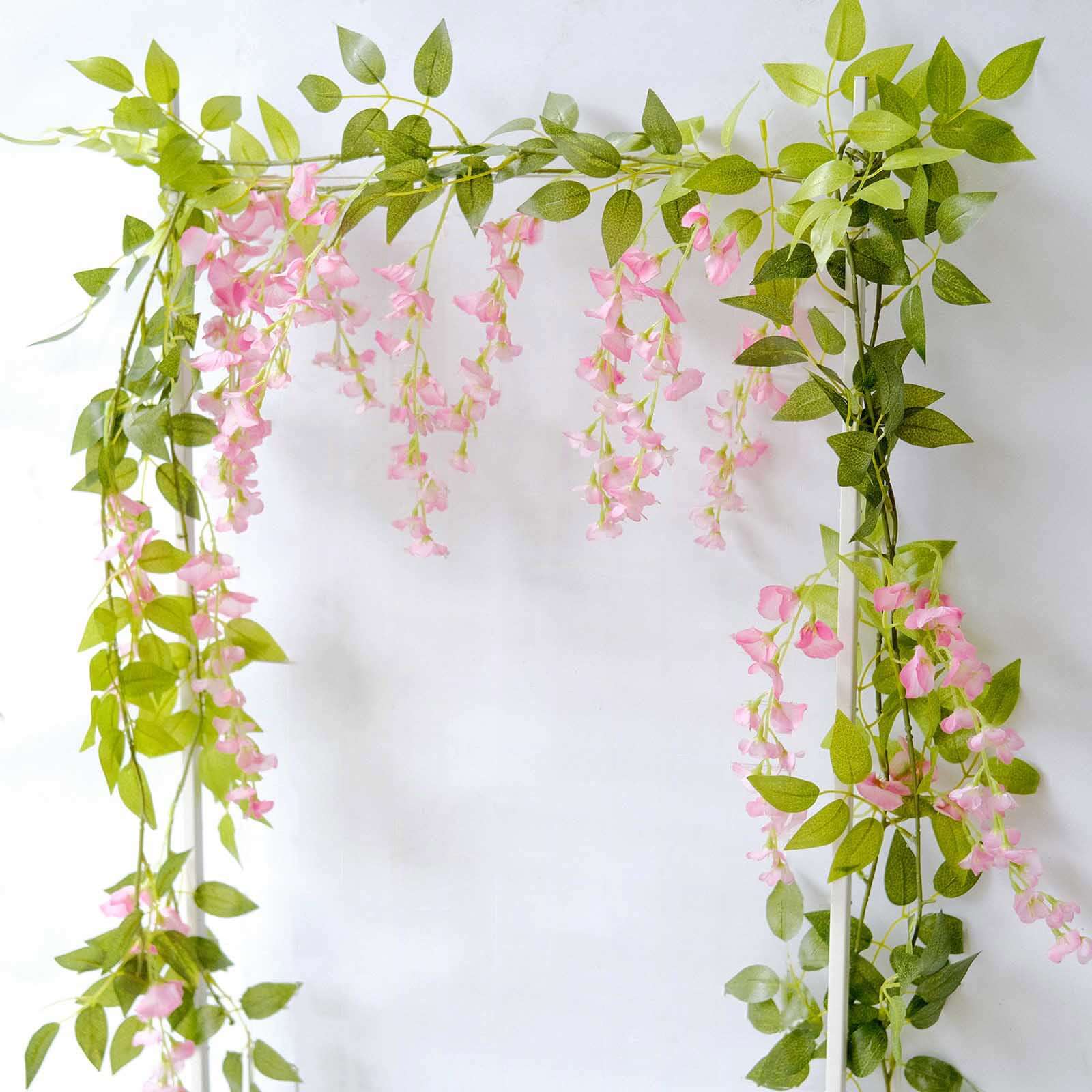 2 Pack Pink Silk Wisteria Flower Garland Hanging Vines, Artificial Floral Garland Wedding Arch Decor - 6ft