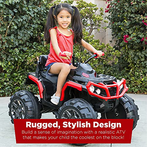 Best Choice Products 12V Kids Ride-On Electric ATV， 4-Wheeler Quad Car Toy w/ Bluetooth Audio， 3.7mph Max Speed， Treaded Tires， LED Headlights， Radio - Red