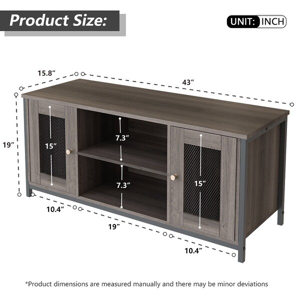 Natural Wood Grain Industrial TV Stand with ShelfandCabinet up to 45 in