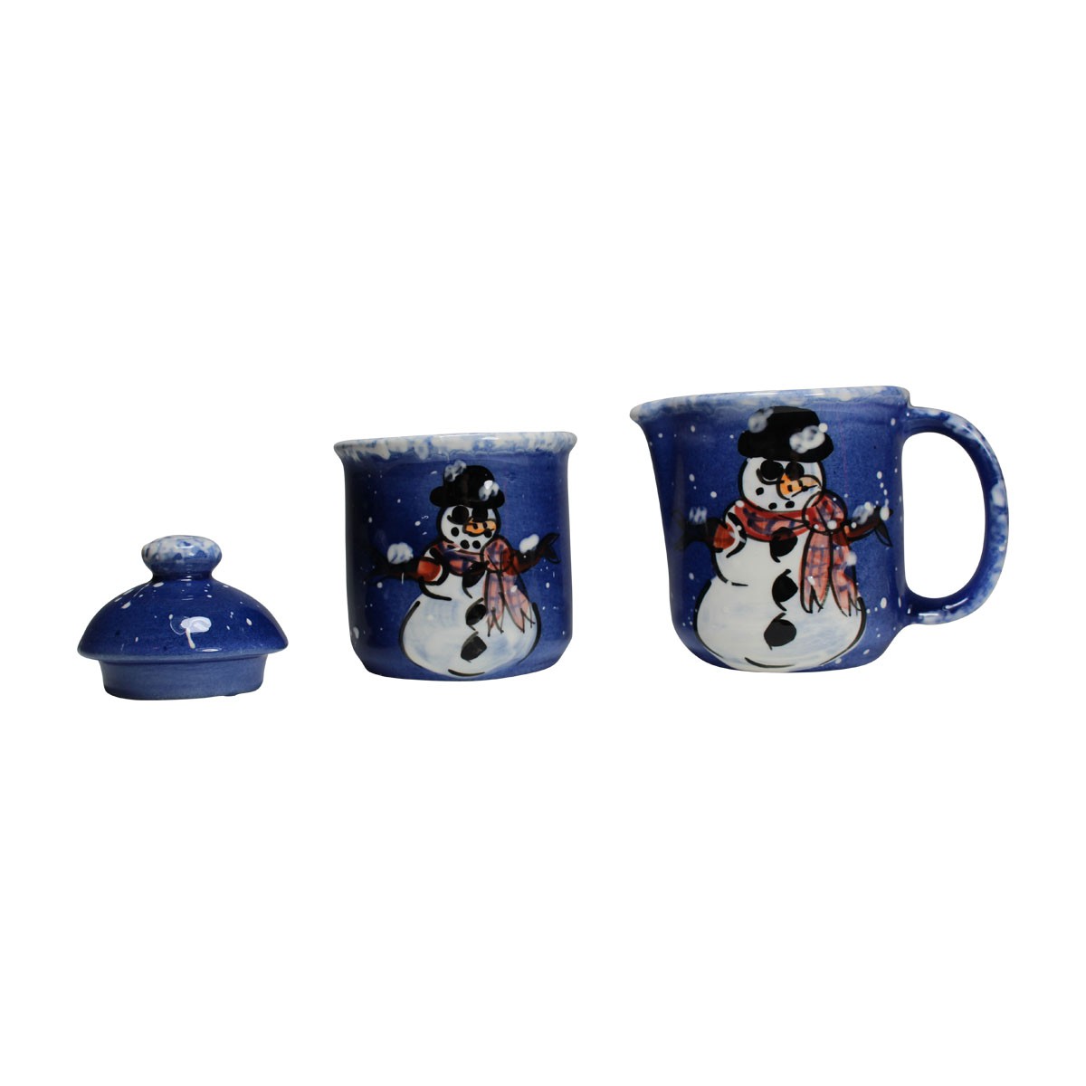 Creamer and Sugar Set Snowman Blue Ceramic Debra Kelly Renovators Supply