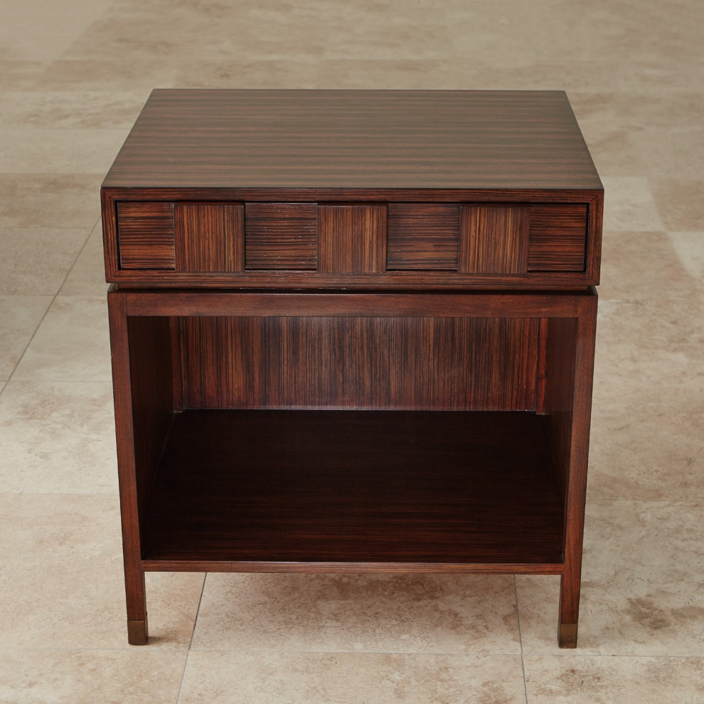 MidCentury Modern Wood Block Accent Table  Cube Zebra Wood Stripe Square Drawer   Transitional   Side Tables And End Tables   by My Swanky Home  Houzz