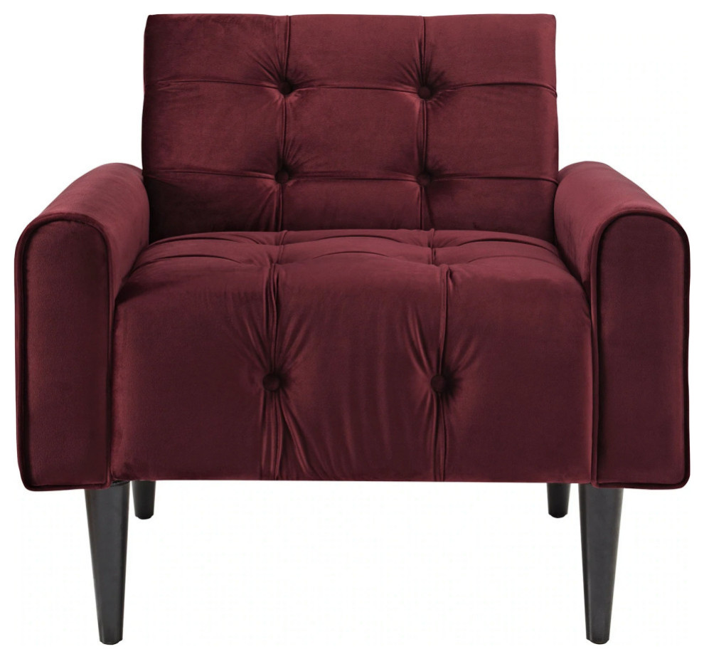 Elliot Maroon Performance Velvet Armchair   Midcentury   Armchairs And Accent Chairs   by Peachtree Fine Furniture  Houzz