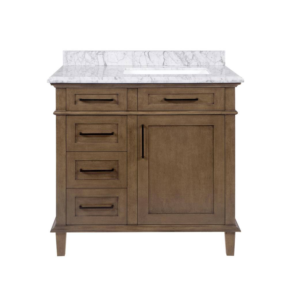 Home Decorators Collection Sonoma 36 in. W x 22 in. D x 34 in. H Bath Vanity in Almond Latte with White Carrara Marble Top Sonoma 36AL