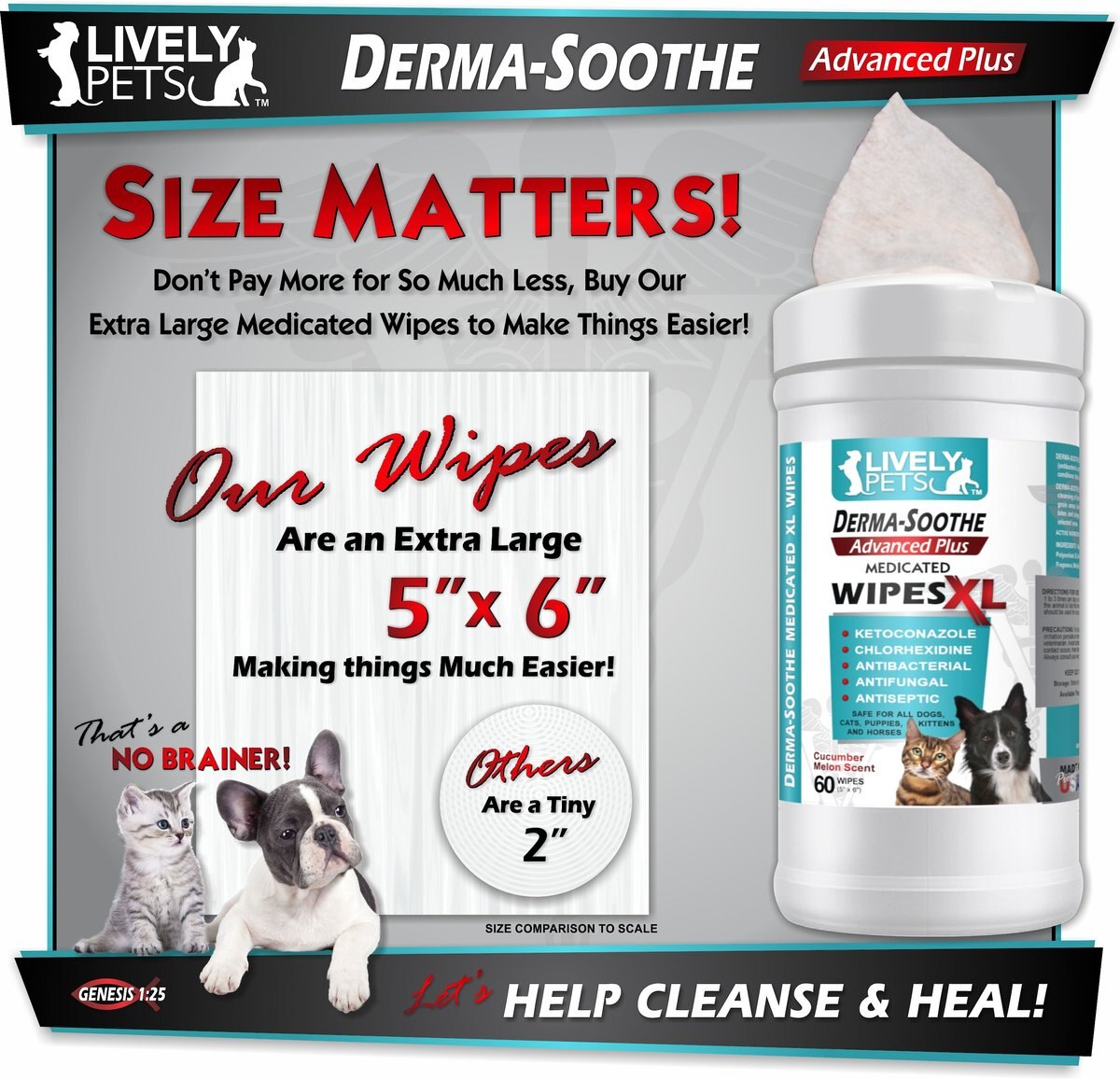 Lively Pets Derma-Soothe Advance Plus Medicated Dog and Cat Wipes