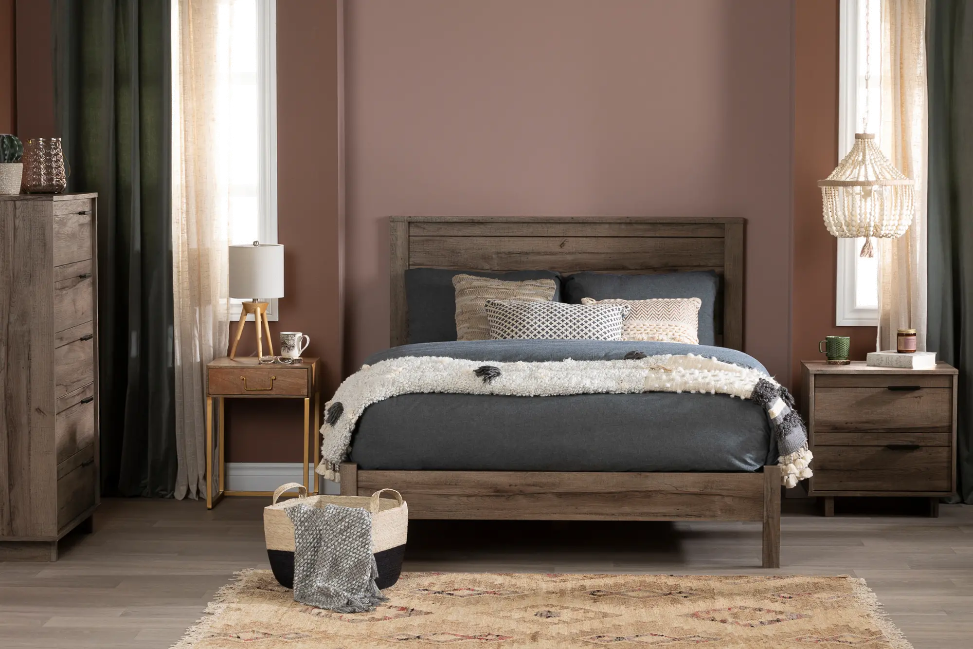 Modern Fall Oak Brown Full Platform Bed - South Shore