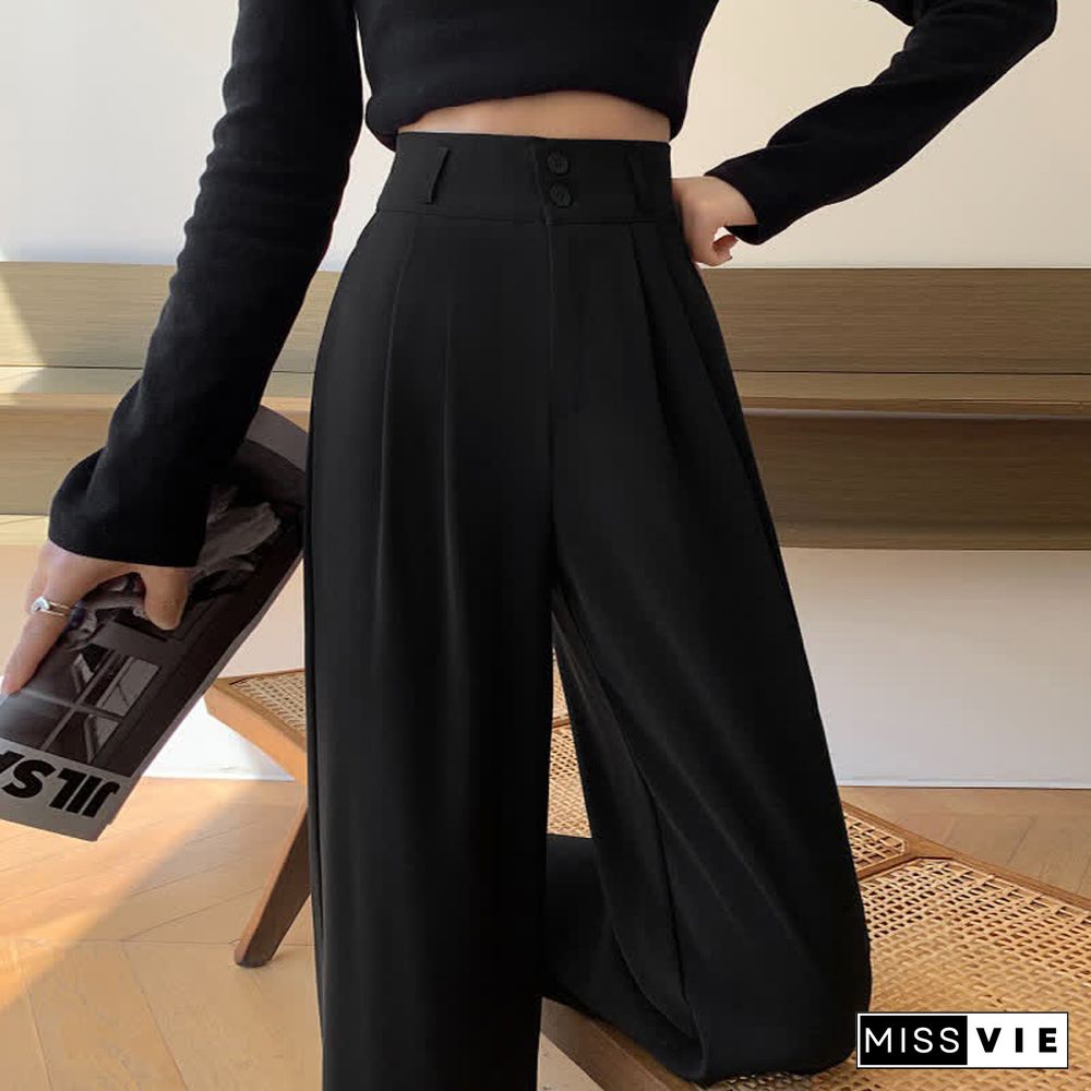 High Waist Wide Leg Double Button Drape Suit Pants