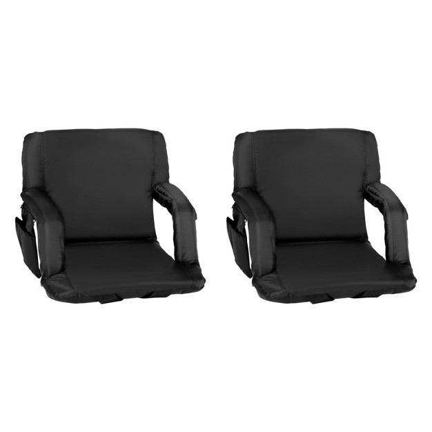 Flash Furniture Set Of 2 Portable Lightweight Reclining Stadium Chairs With Armrests Padded Back amp Seat Storage Pockets amp Backpack Straps