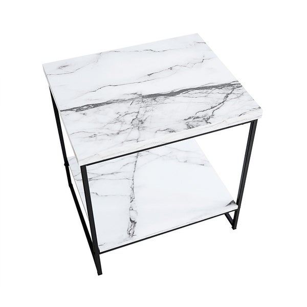 Roomfitters 2 Tier White Faux Marble Print End Table