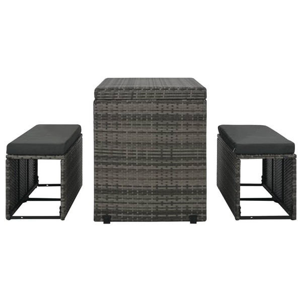 vidaXL 3 Piece Patio Dining Set with Cushions Poly Rattan Gray