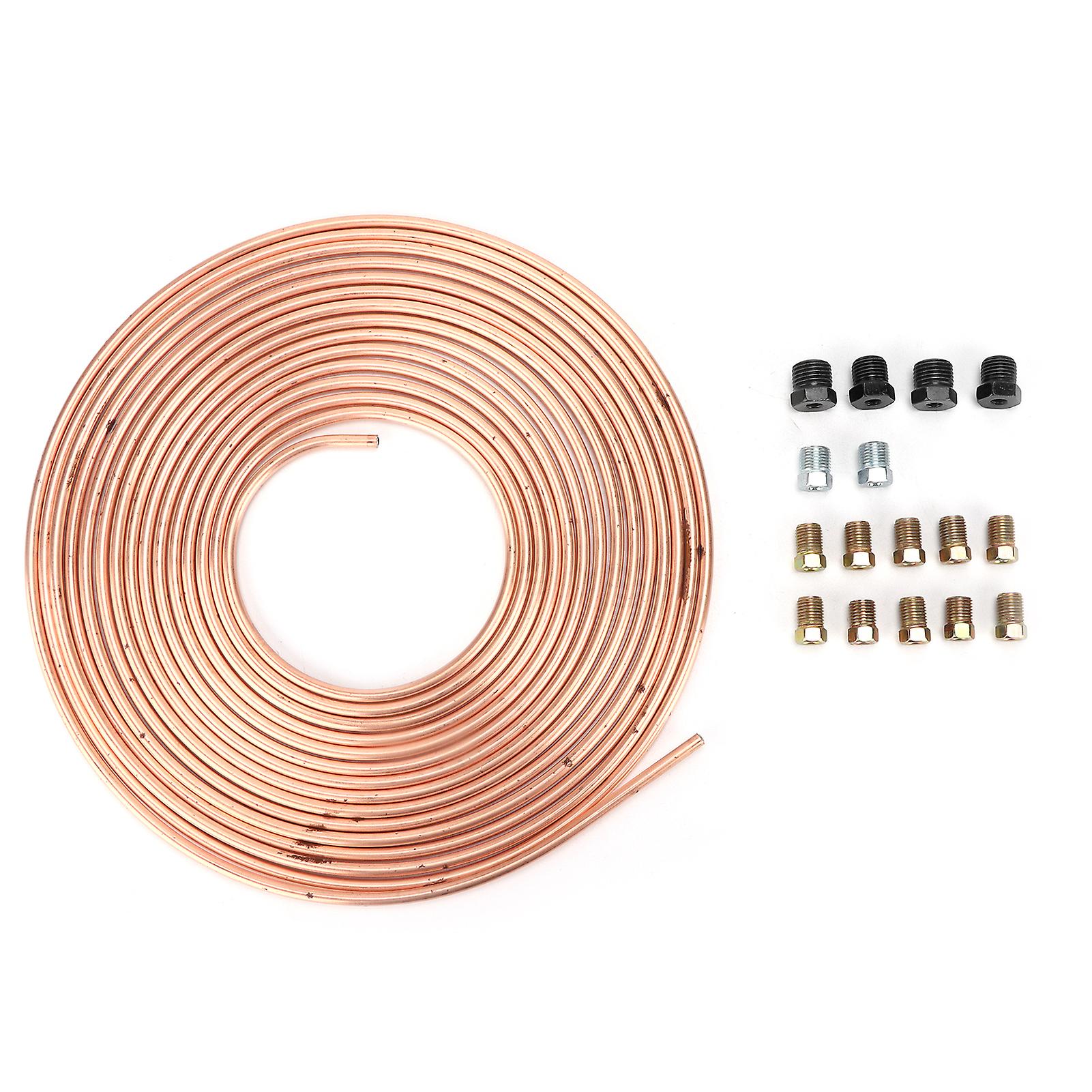 25ft Brake Line Tubing Copper Nickel-plated 3/16in Od With Fittings For Hydraulic Braking Fuel System Gold