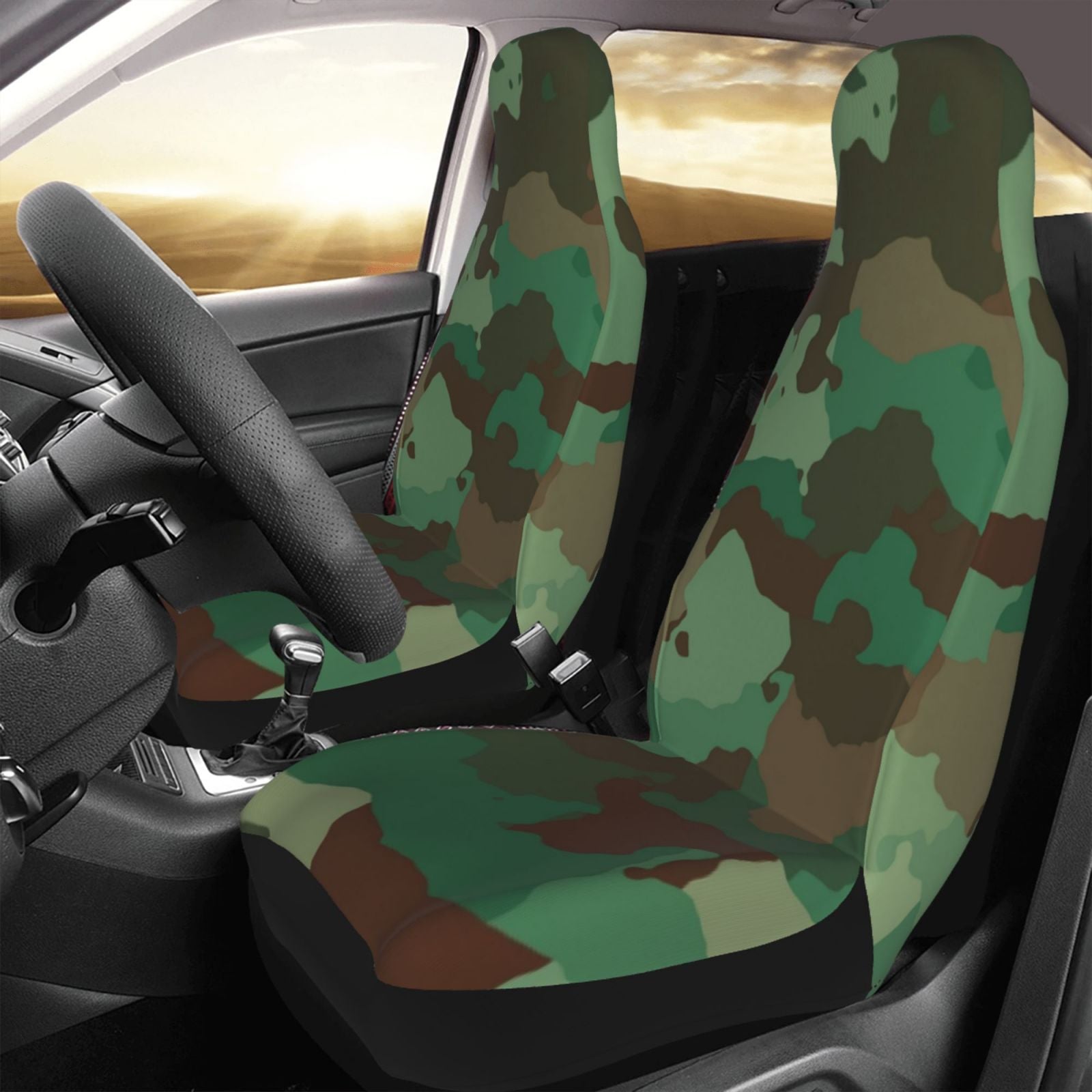 LNWH Car Seat Covers， Green Camouflage Pattern Car Interior Seat Covers - Universal Fit Most Cars， SUV， Trucks， 2pcs Car Seat Protectors